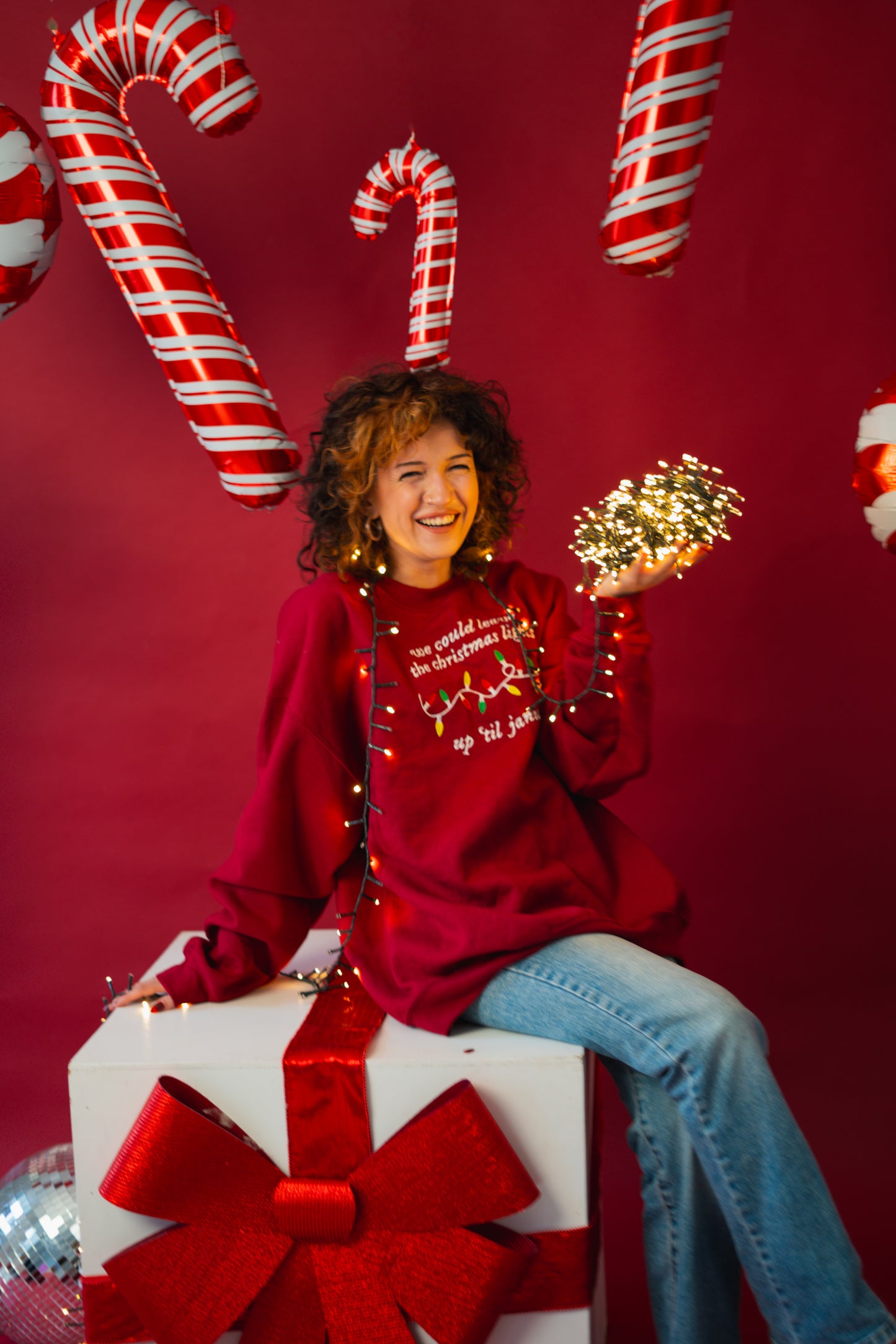 We Could Leave The Christmas Lights Up Til January embroidered crewneck