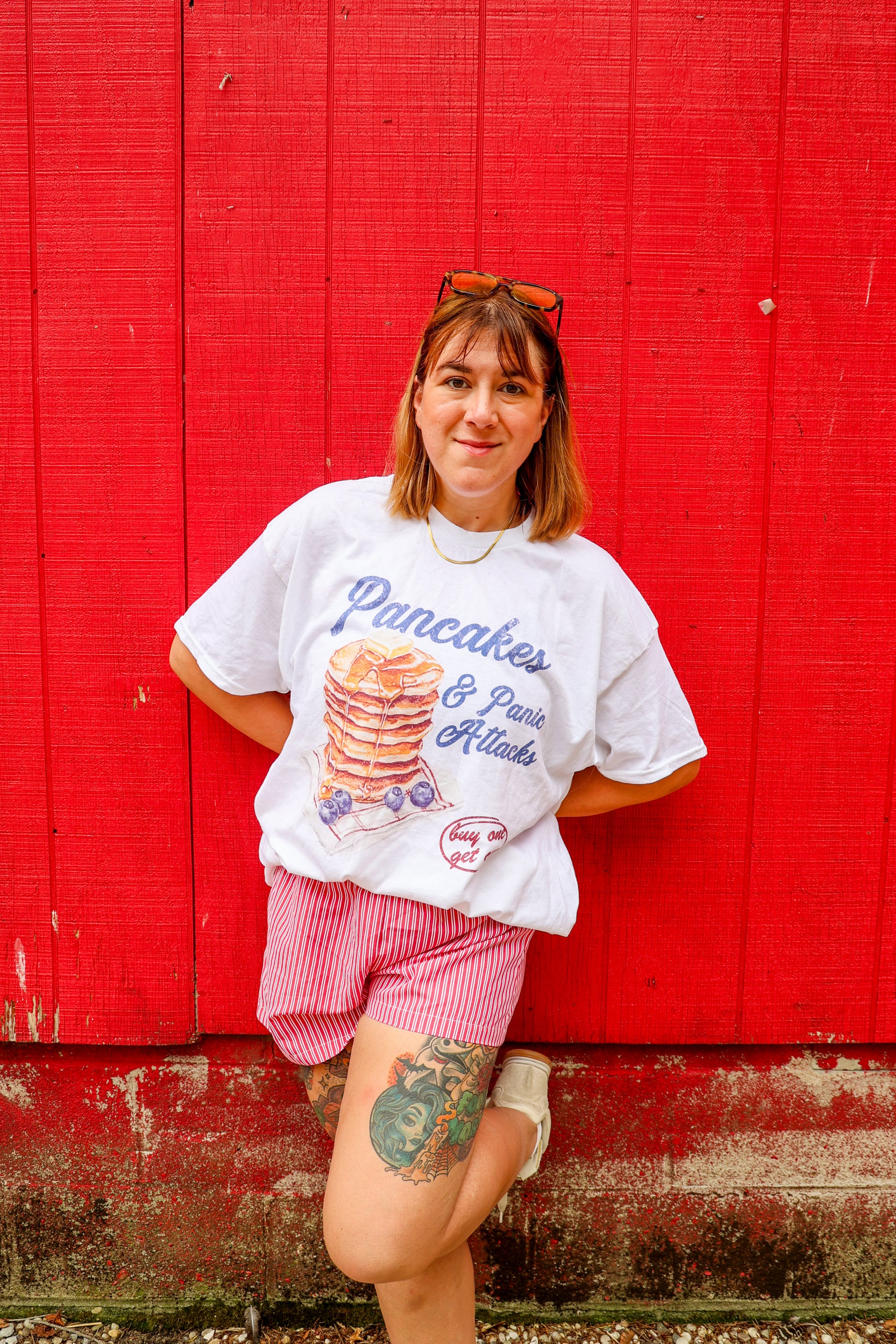 Pancakes & Panic Attacks printed tee - Tired Girl Apparel