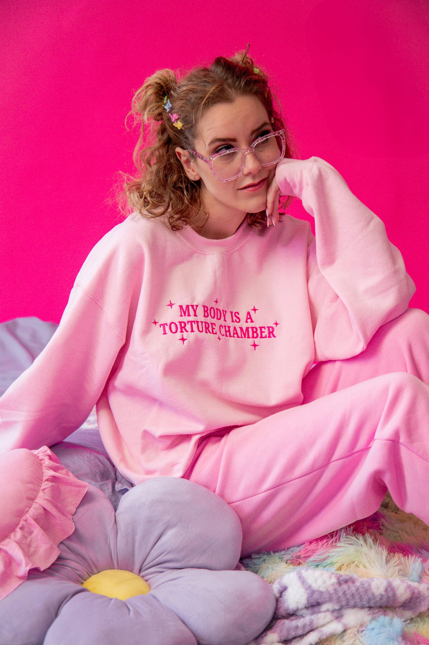 My Body Is A Torture Chamber embroidered crewneck sweatshirt - Tired Girl Apparel