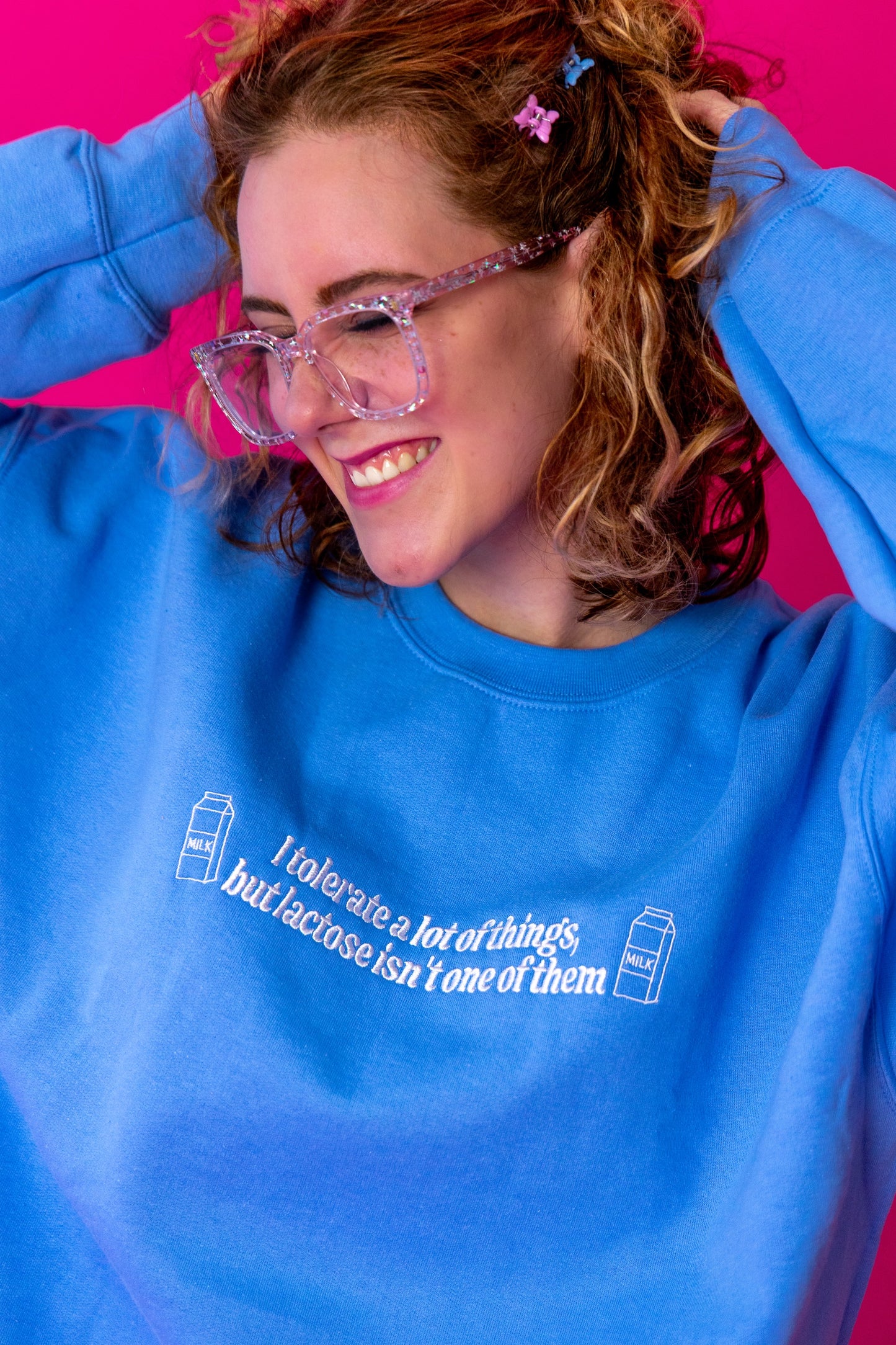 I Don’t Tolerate Lactose embroidered crewneck sweatshirt - Tired Girl Apparel