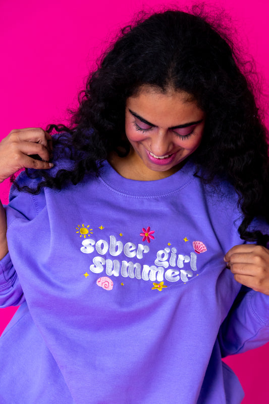 Sober Girl Summer embroidered crewneck sweatshirt - Tired Girl Apparel