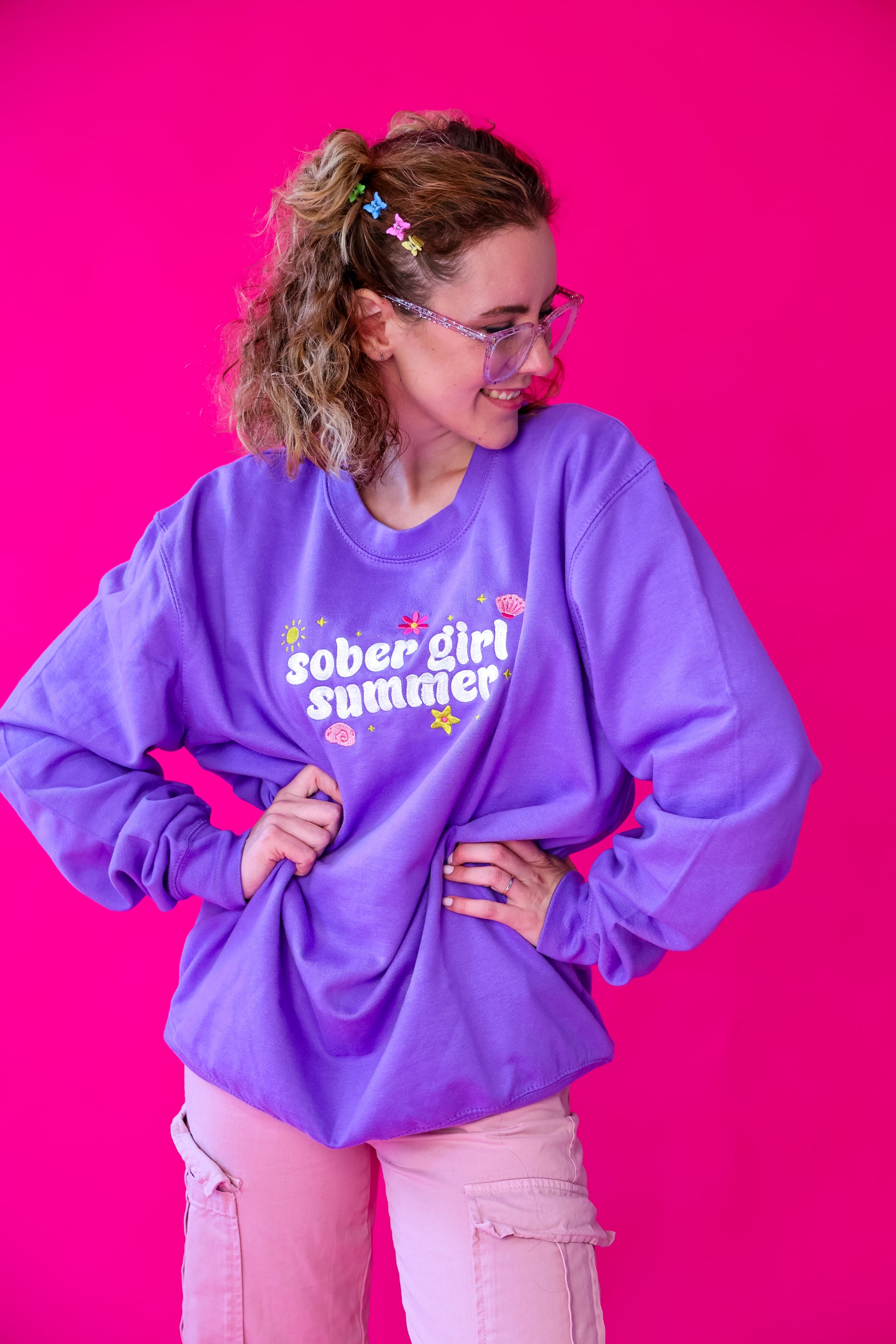 Sober Girl Summer embroidered crewneck sweatshirt - Tired Girl Apparel