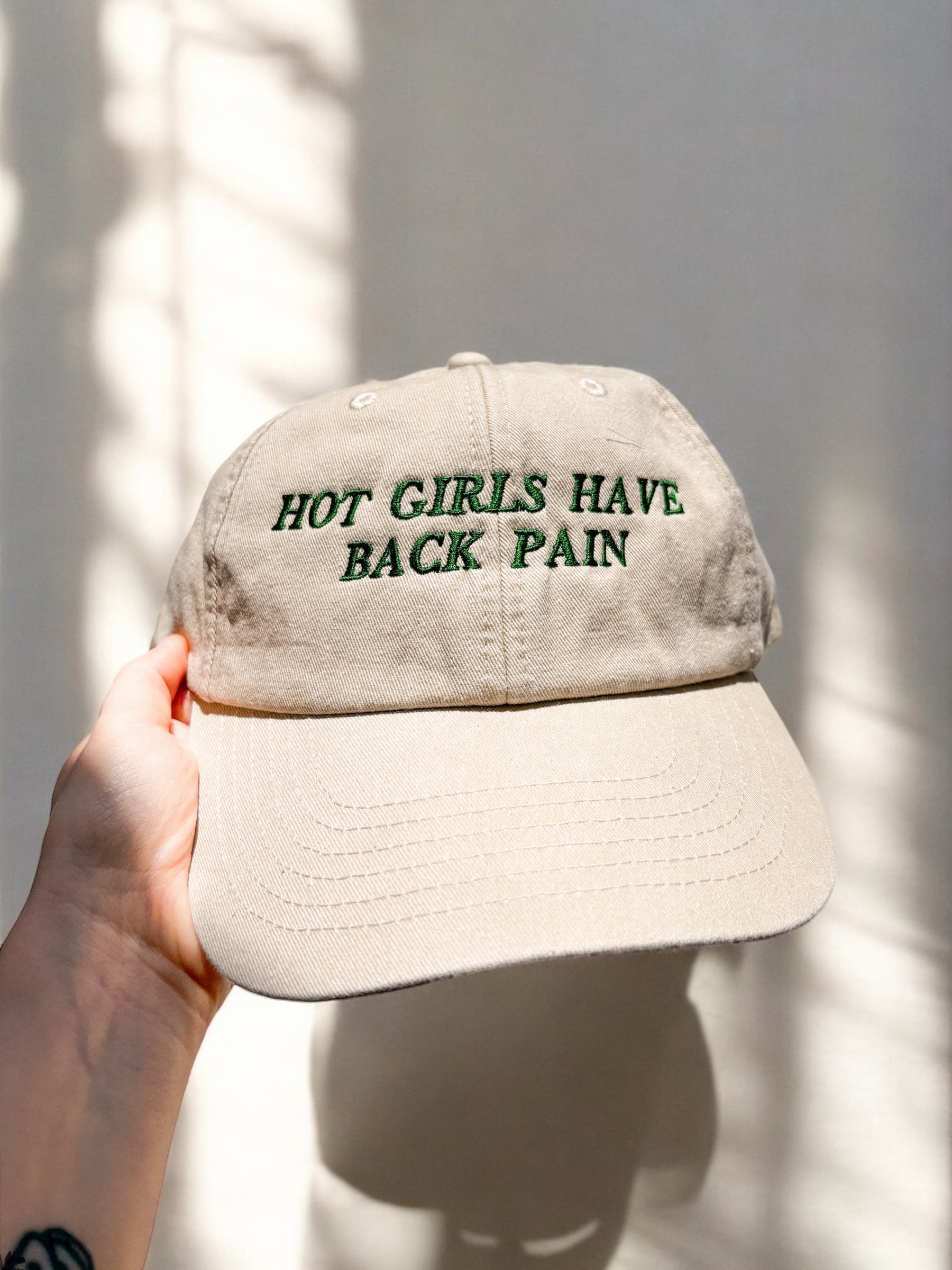 Hot Girls Have Back Pain embroidered baseball cap - Tired Girl Apparel