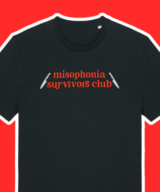 Misophonia Survivor's Club embroidered t-shirt - Tired Girl Apparel