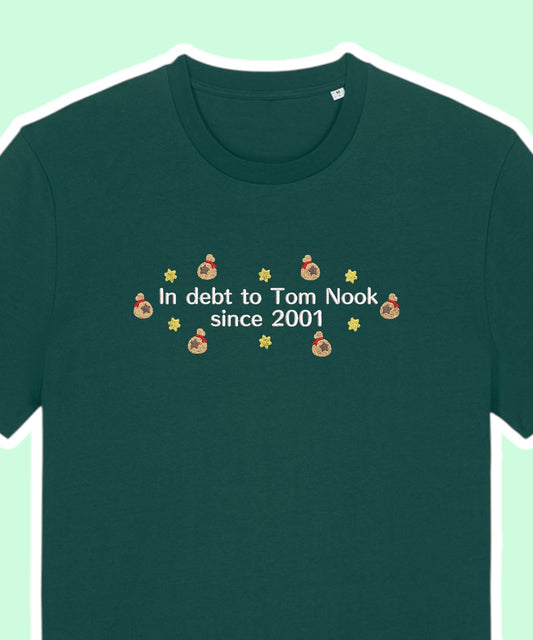 In Debt To Tom Nook Since 2001 embroidered t-shirt - Tired Girl Apparel