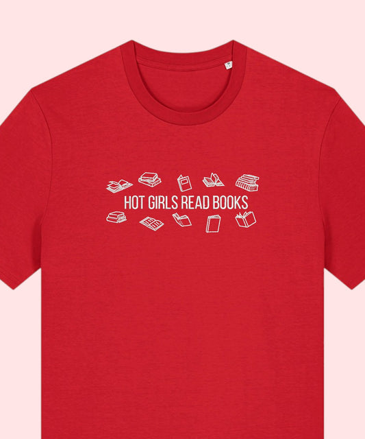 Hot Girls Read Books embroidered t-shirt - Tired Girl Apparel