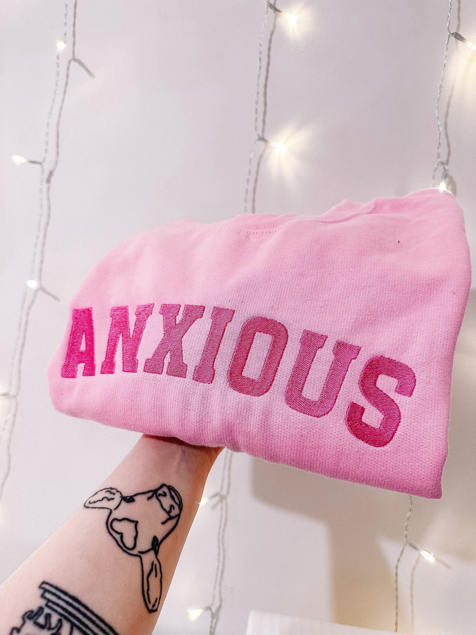 Anxious embroidered crewneck sweatshirt - Tired Girl Apparel
