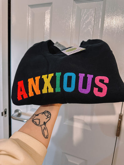 Anxious embroidered crewneck sweatshirt - Tired Girl Apparel