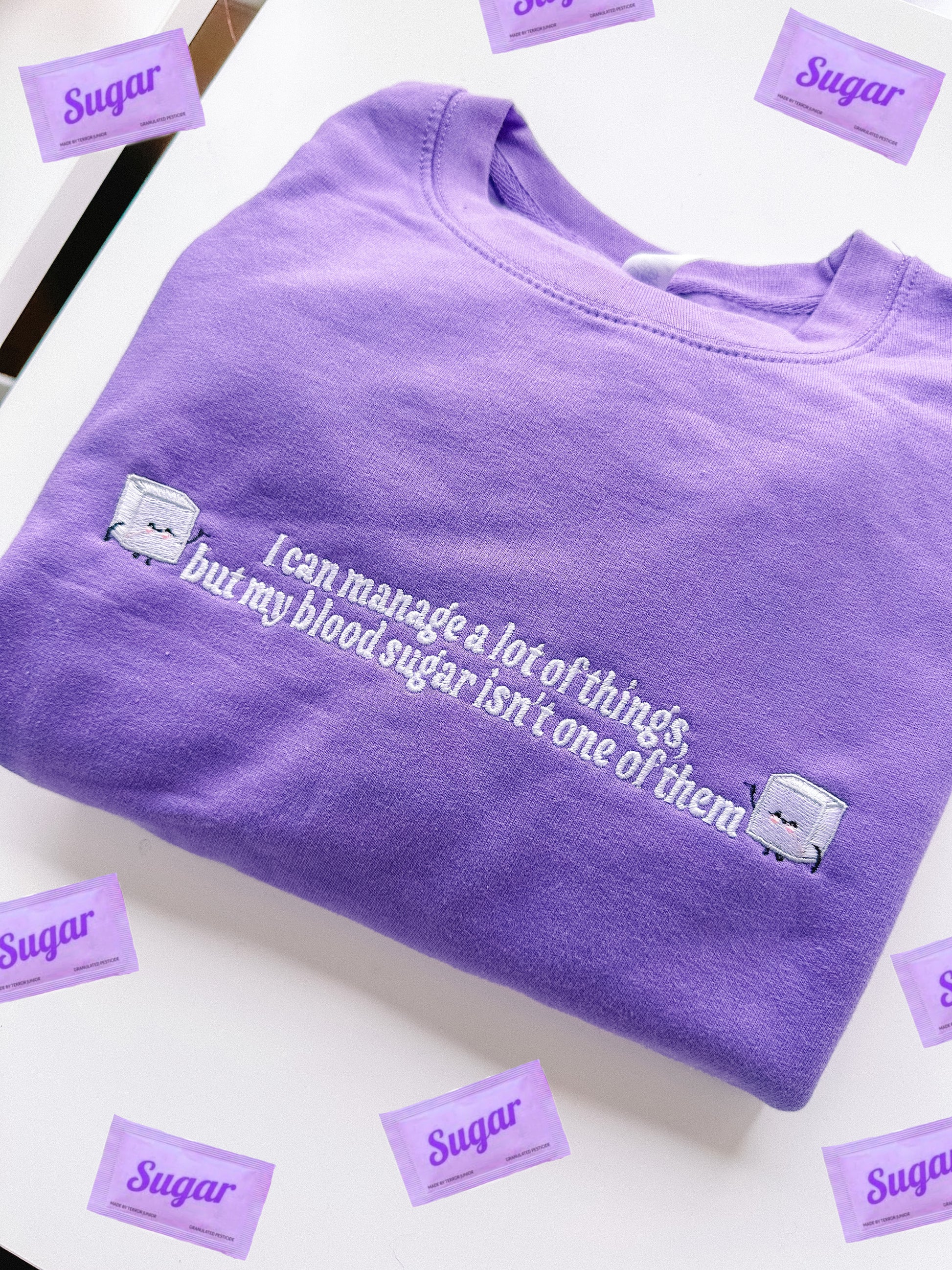 I Can't Manage My Blood Sugar embroidered crewneck - Tired Girl Apparel