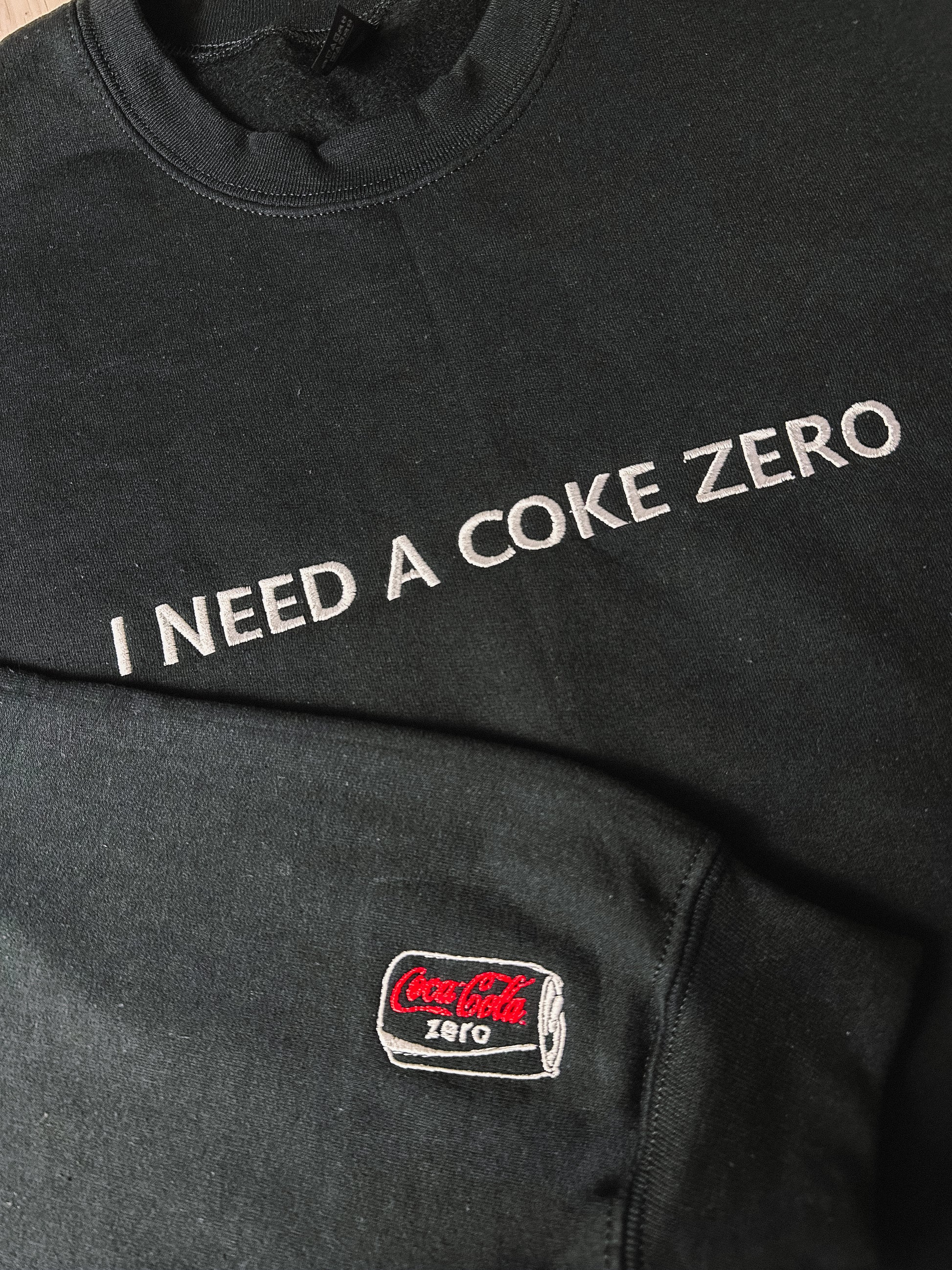 I Need A Coke Zero embroidered crewneck sweatshirt with sleeve detail - Tired Girl Apparel