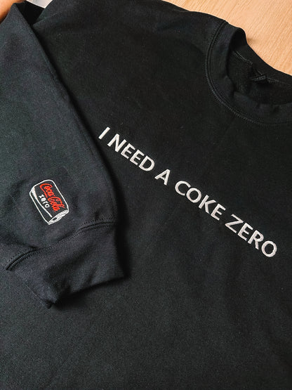I Need A Coke Zero embroidered crewneck sweatshirt with sleeve detail - Tired Girl Apparel