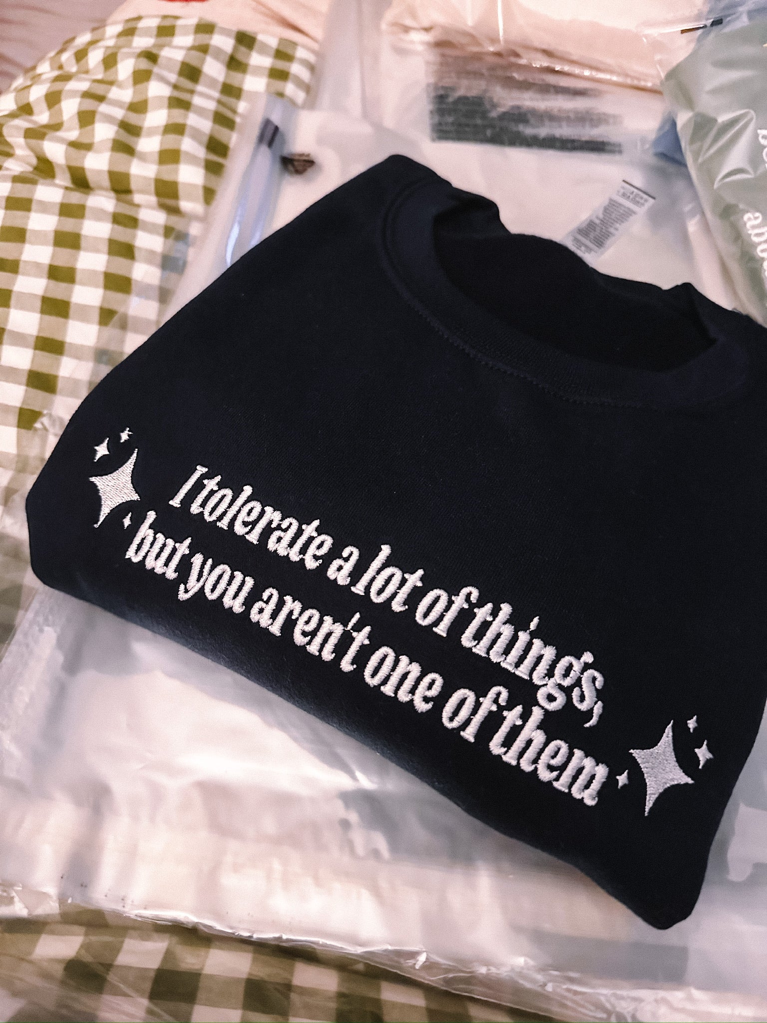 I Tolerate A Lot Of Things, But You Aren't One Of Them embroidered crewneck sweatshirt - Tired Girl Apparel
