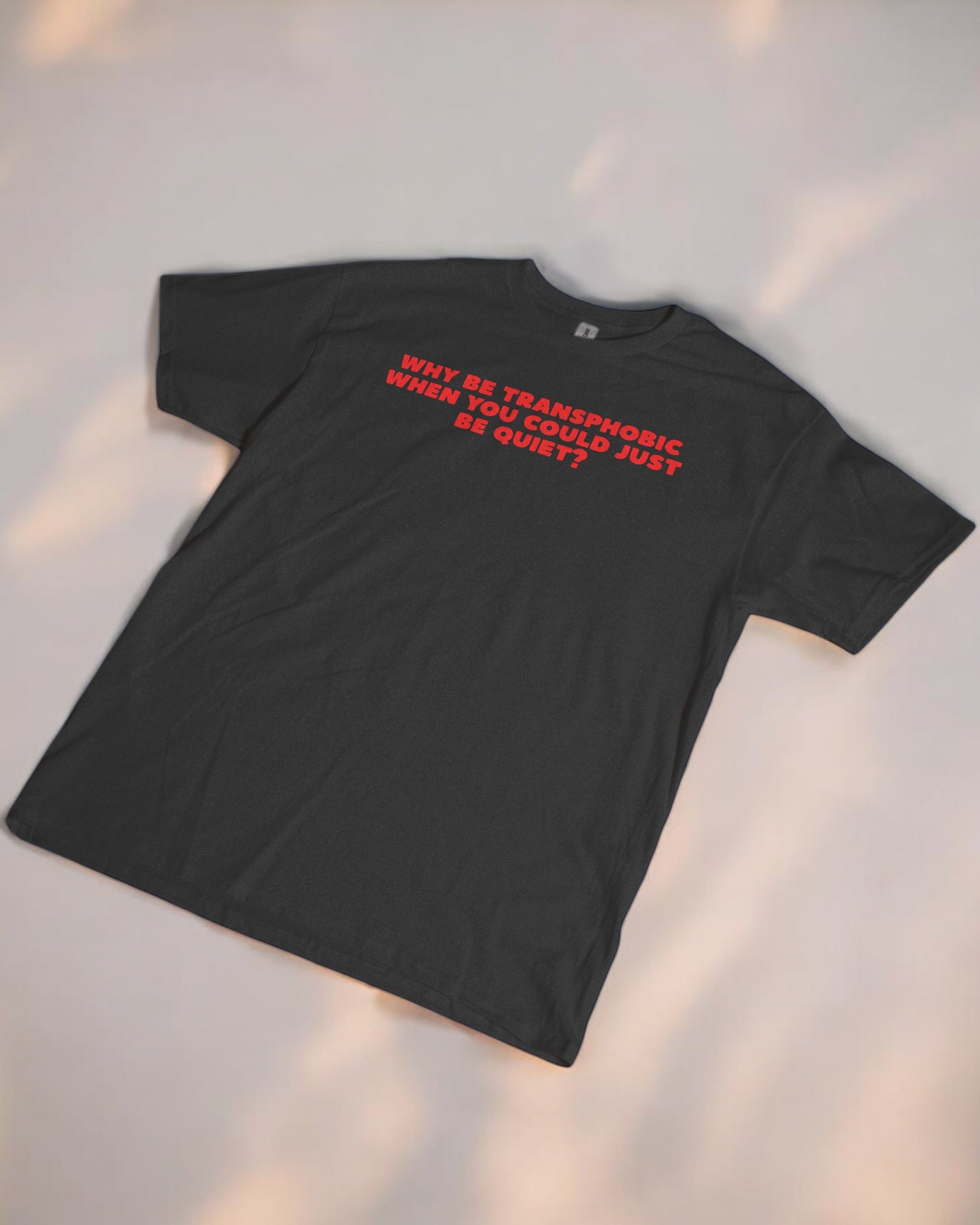 Why be transphobic when you could just be quiet? printed t-shirt - Tired Girl Apparel