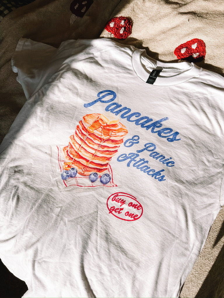 Pancakes & Panic Attacks printed tee - Tired Girl Apparel