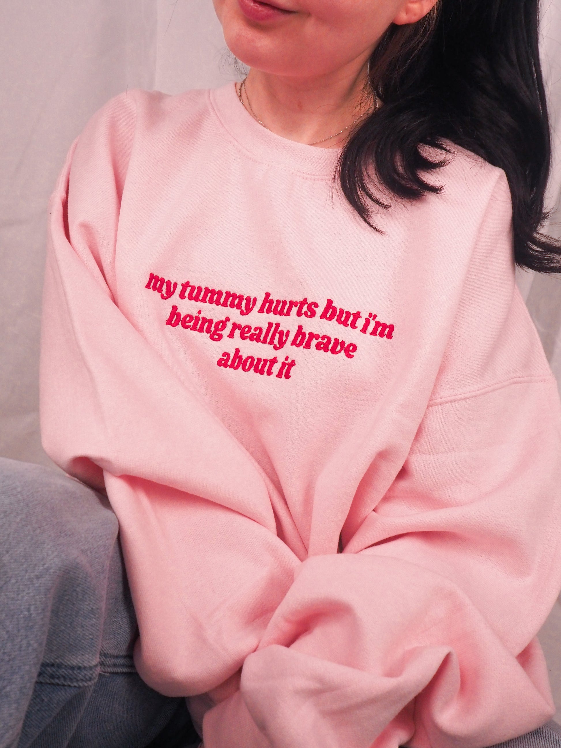My Tummy Hurts embroidered crewneck sweatshirt - Tired Girl Apparel