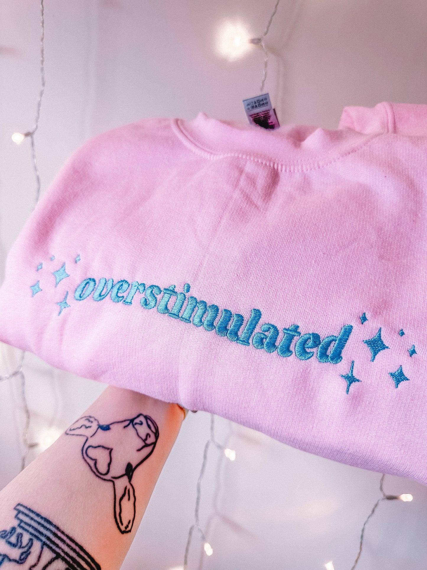 Overstimulated embroidered crewneck sweatshirt - Tired Girl Apparel