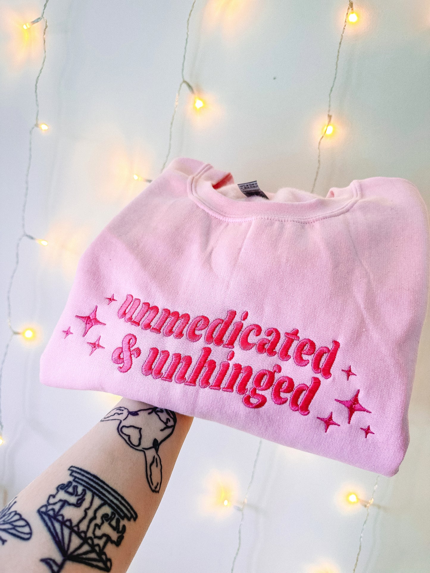 Unmedicated & Unhinged embroidered crewneck sweatshirt - Tired Girl Apparel