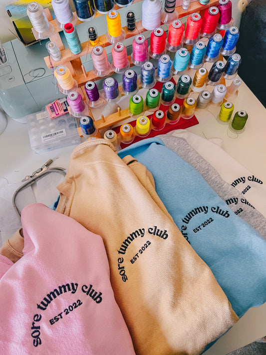 Sore Tummy Club embroidered crewneck sweatshirt