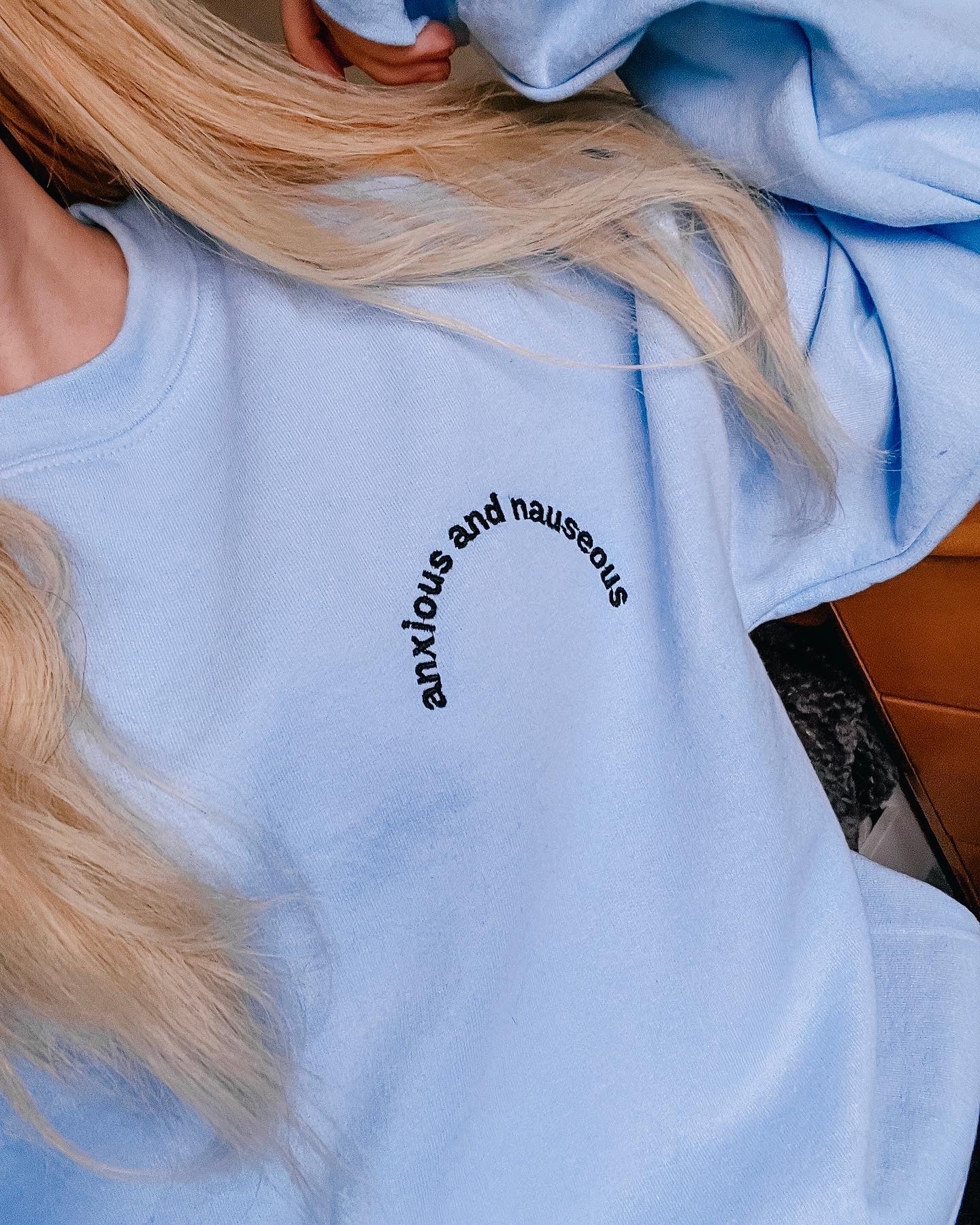 Anxious & Nauseous embroidered crewneck sweatshirt - Tired Girl Apparel
