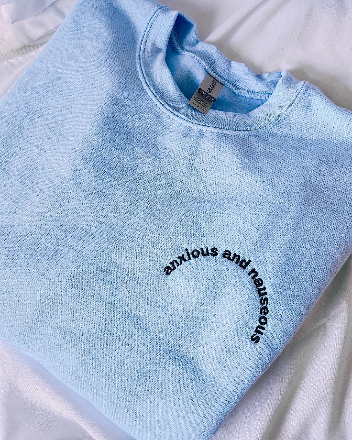 Anxious & Nauseous embroidered crewneck sweatshirt - Tired Girl Apparel